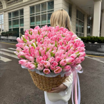 151 рожевий тюльпан в кошику 